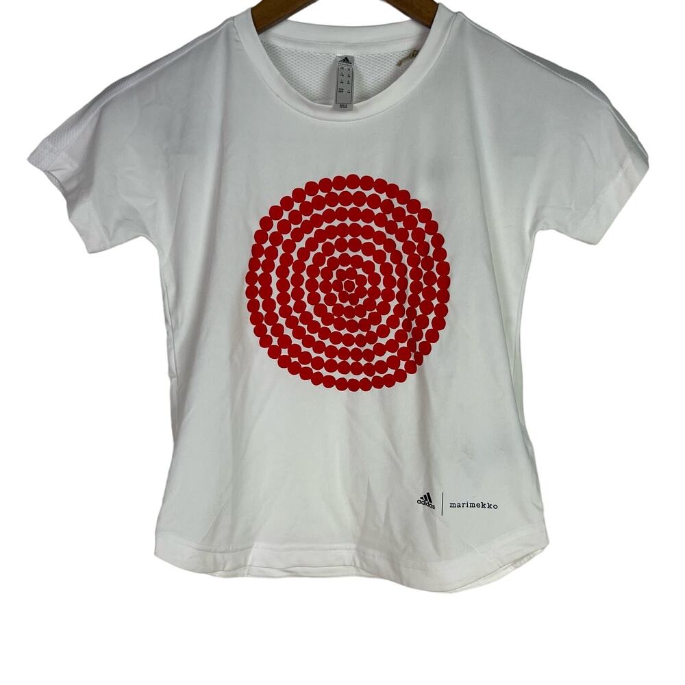 Adidas Marimekko Girls Size Sm Short Sleeve Graphic Training T Shirt White NWT